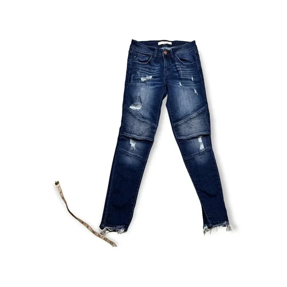 Kancan Womens Blue Distressed Moto Jeans Sz 1/24 Rock KC8201SD‎